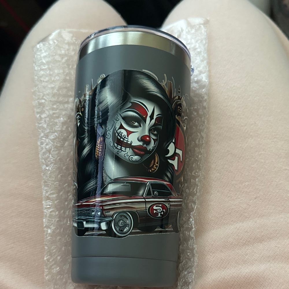 Custom Gray Tumbler with 49ers Artistic Design